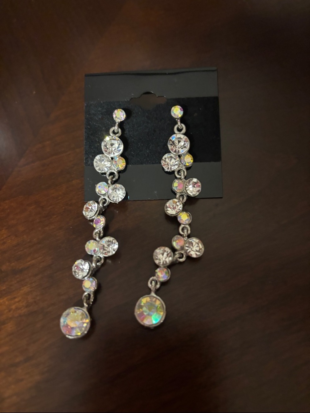 Crystal Drop Dangle Earrings - Clear Iridescent pierced earrings